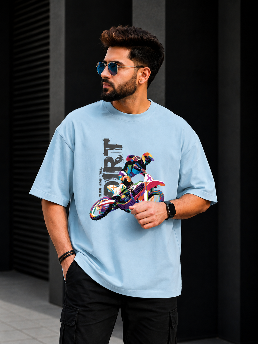 Stunt Rider Front Graphic Oversized Tee | Oversized T-Shirt Drop Shoulder Streetwear India Graphic Tee