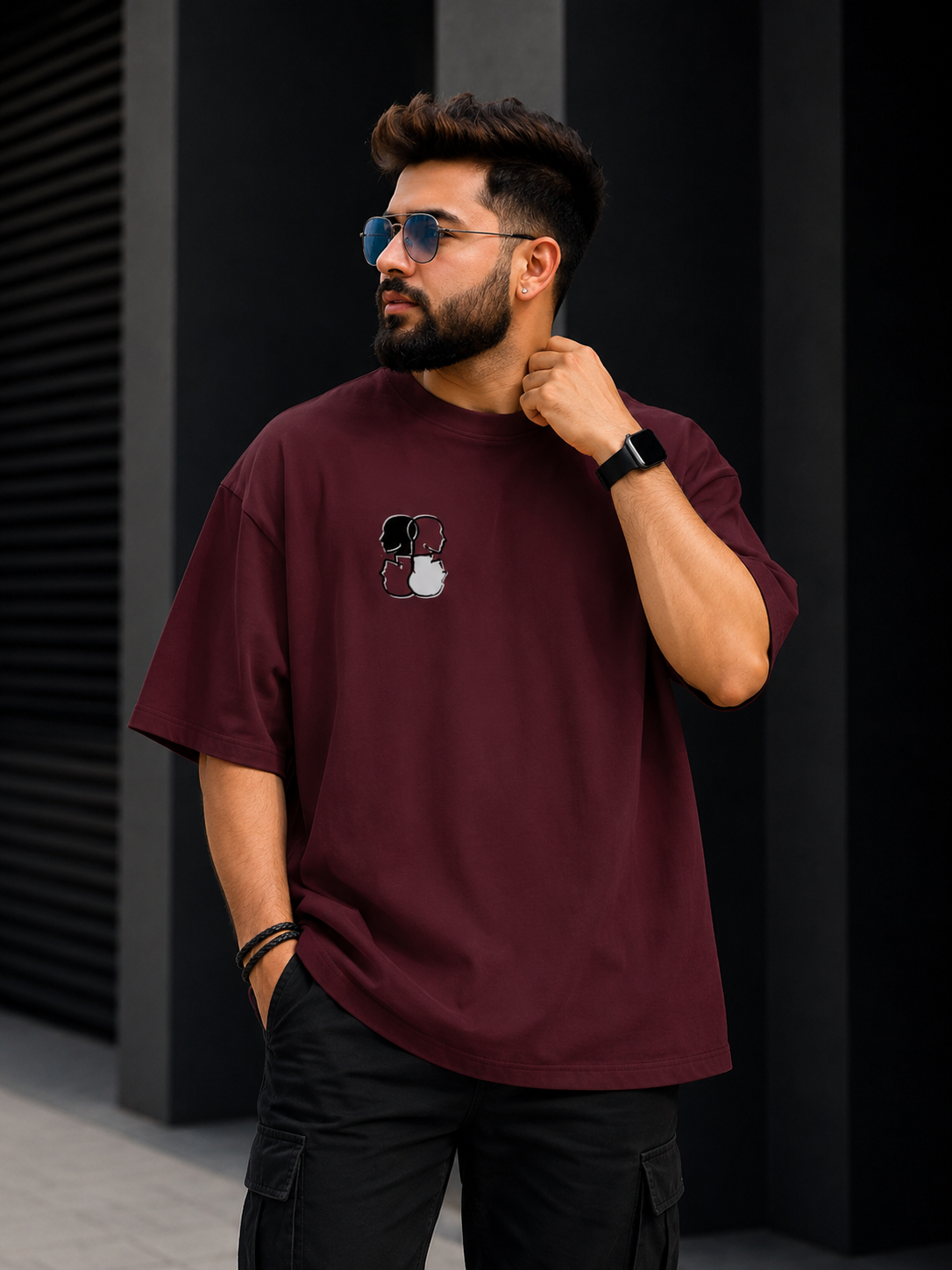 Growth Mind Front Badge Back Design Oversized Tee | Oversized T-Shirt Drop Shoulder Streetwear India Graphic Tee