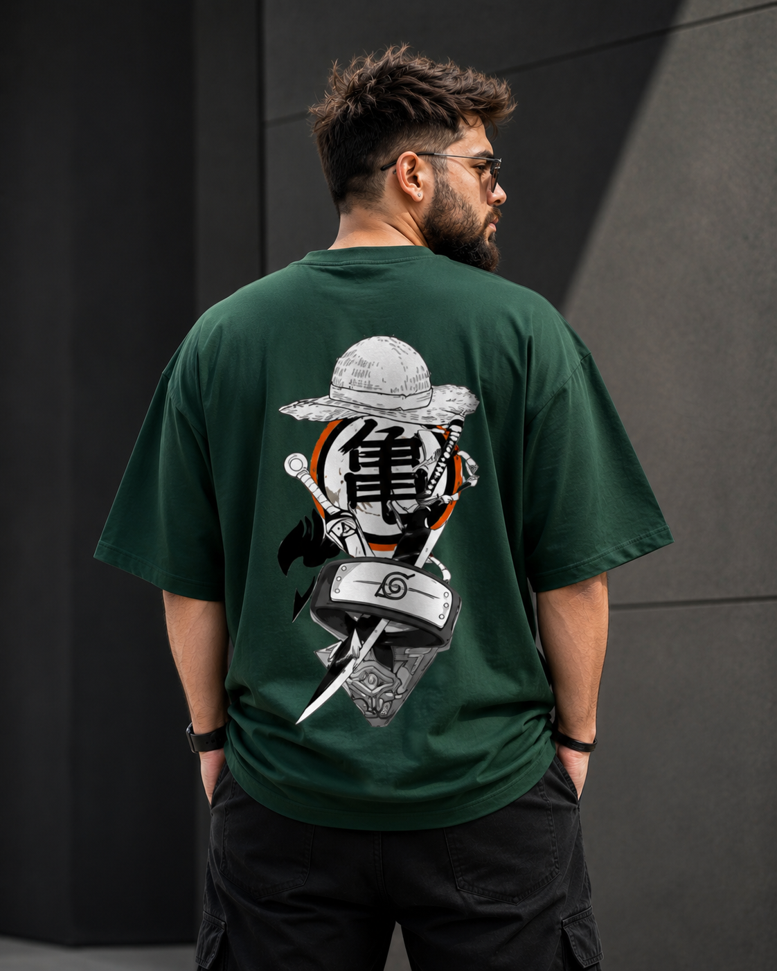 Naruto - One Piece Crossover Oversized Tee | Oversized T-Shirt Drop Shoulder Streetwear India Graphic Tee