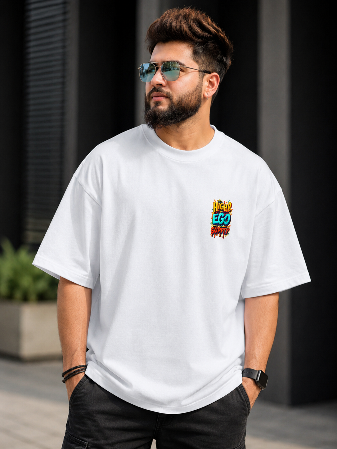 Legend Beard Front Badge Back Design Oversized Tee | Oversized T-Shirt Drop Shoulder Streetwear India Graphic Tee
